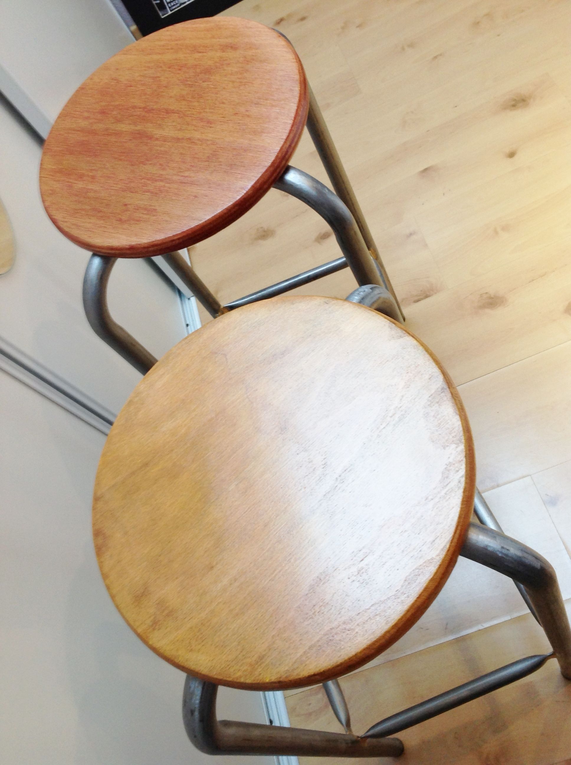 Pair of high wooden stools and metal industrial style 60/70