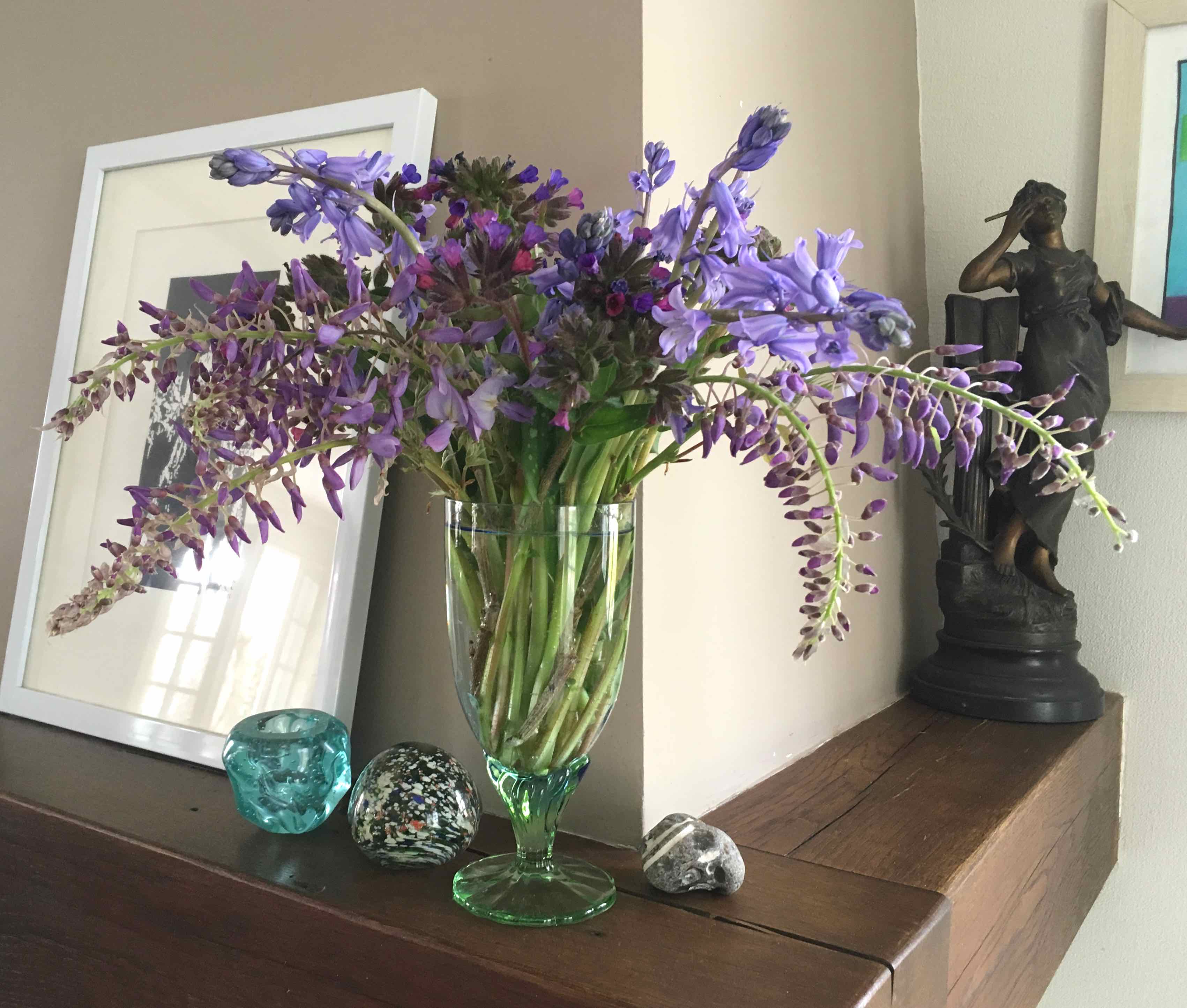 Blue green blown glass vase