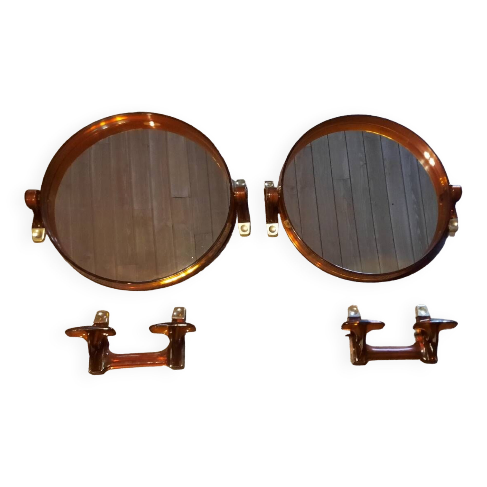 Ensemble 2 miroirs et 2 porte manteau année 70