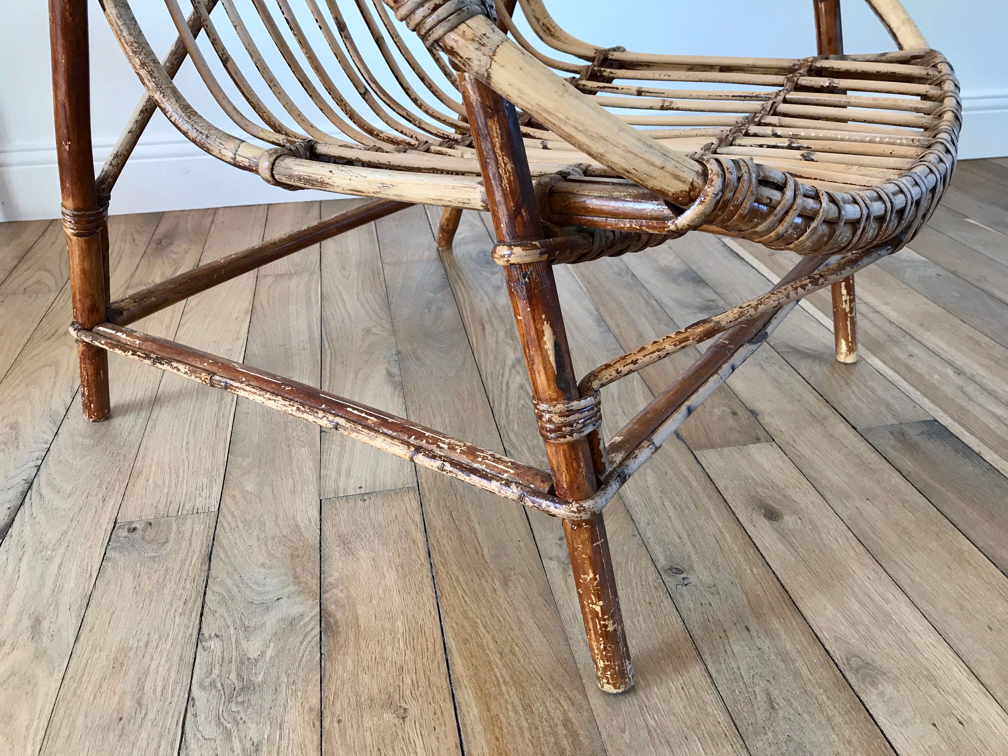 Rattan &  bamboo shell armchair 60/70