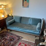 Vintage Louis XVI style blue velvet sofa