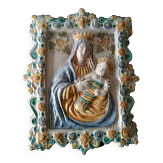 Plaque en majolique Madone à l'enfant