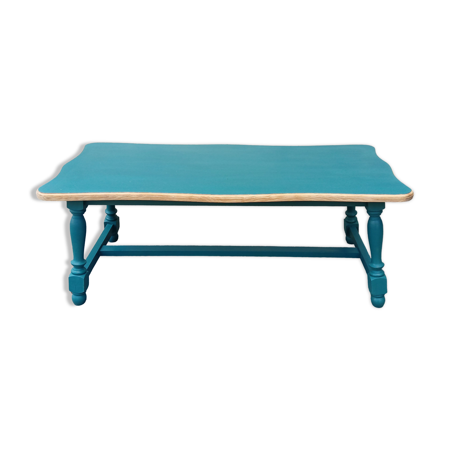 Wood and blue coffee table