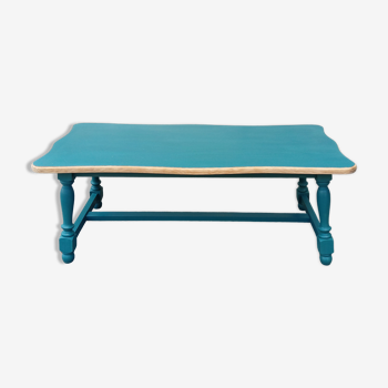 Table basse bois et bleu