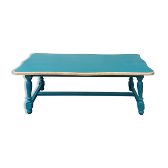 Wood and blue coffee table