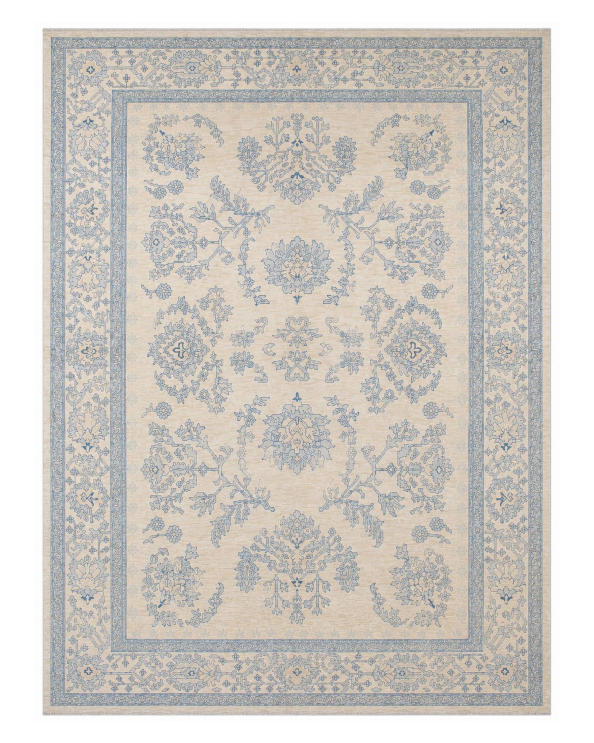 Handknotted Light Blue Rug Cream Oversize Floral Zeigler Carpet Home Interi
