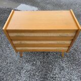 Commode vintage en chêne et cannage des années 60