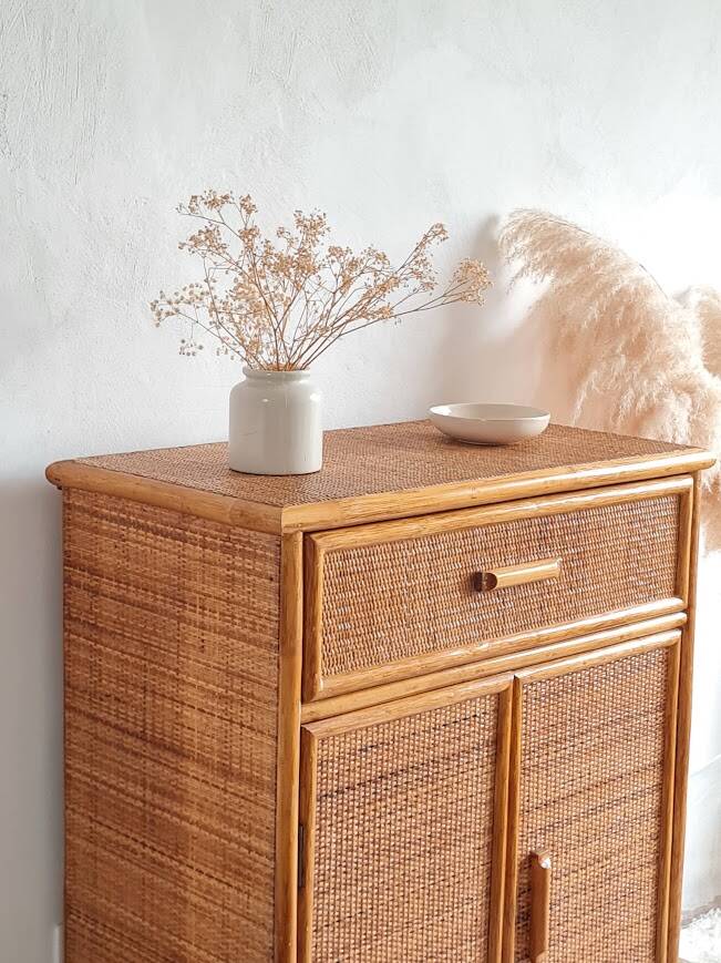 Vintage rattan sideboard from the 1970s.