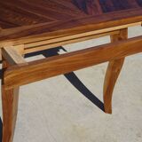 Walnut table with wood marquetry, 2 extensions.