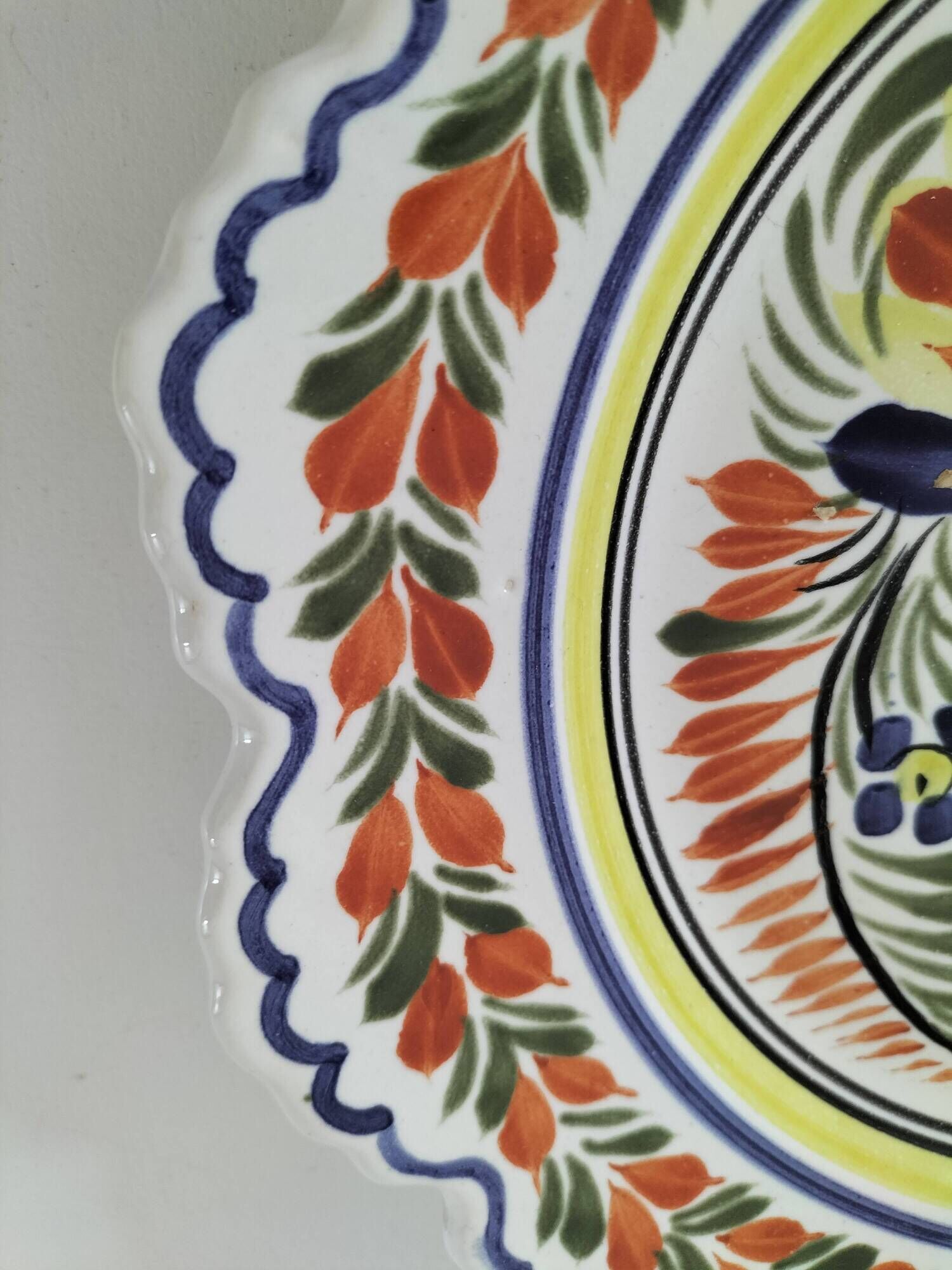 Henriot Quimper plate – pheasant motif – scalloped edge – F14 decoration