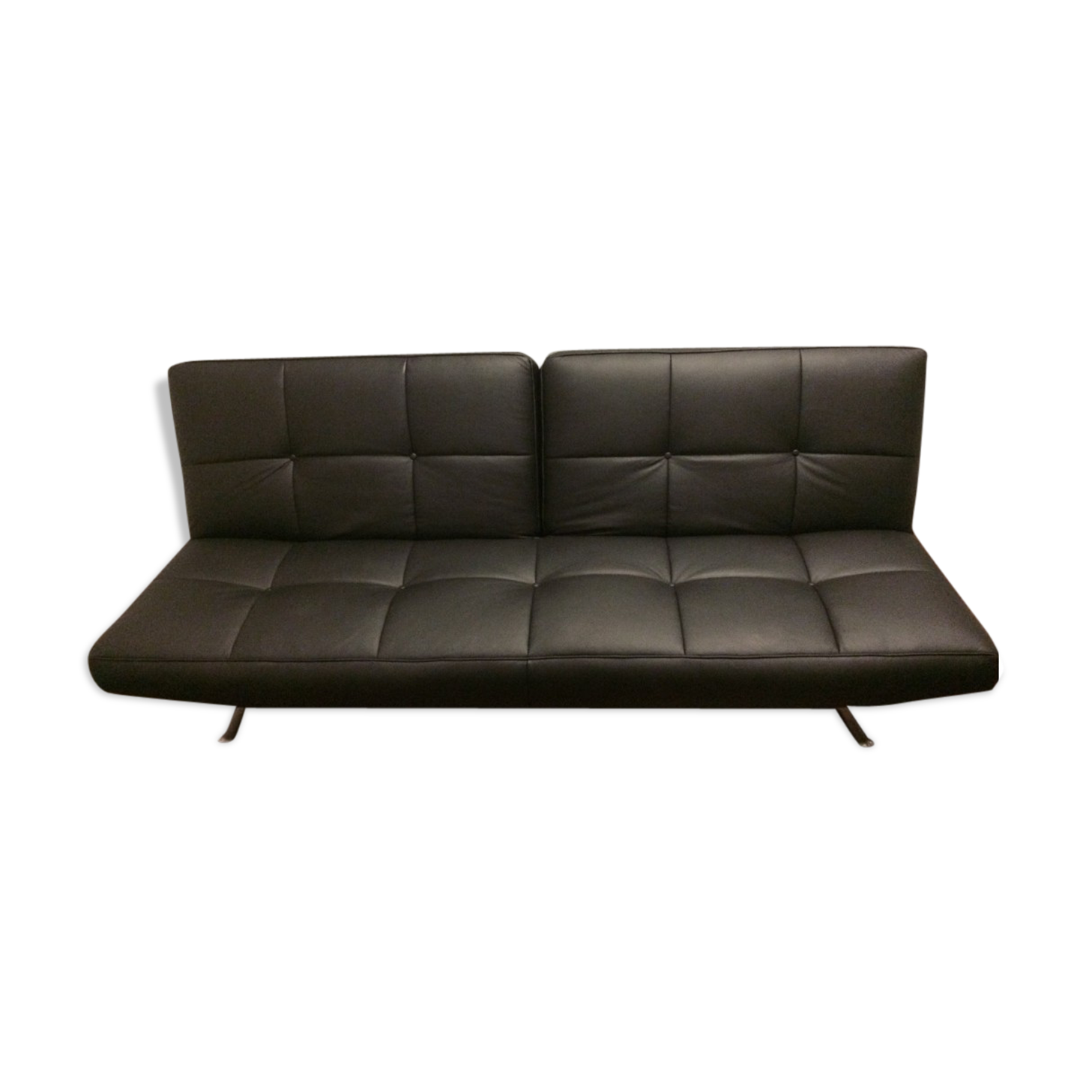 Sofa bed "Smala" vintage black leather adjustable by Pascal Mourgue for Ligne Roset