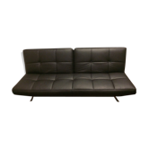 Sofa bed "Smala" vintage black leather adjustable by Pascal Mourgue for Ligne Roset