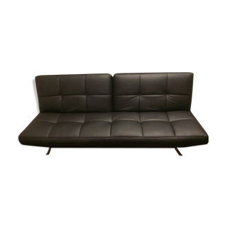Canapé-lit vintage "Smala" noir en cuir ajustable par Pascal Mourgue pour Ligne Roset