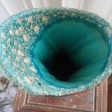 Turquoise "lava" double-handled vase - red & black enamel drips