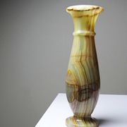 Small vintage baluster vase in green striped onyx, Italy, mid-century.