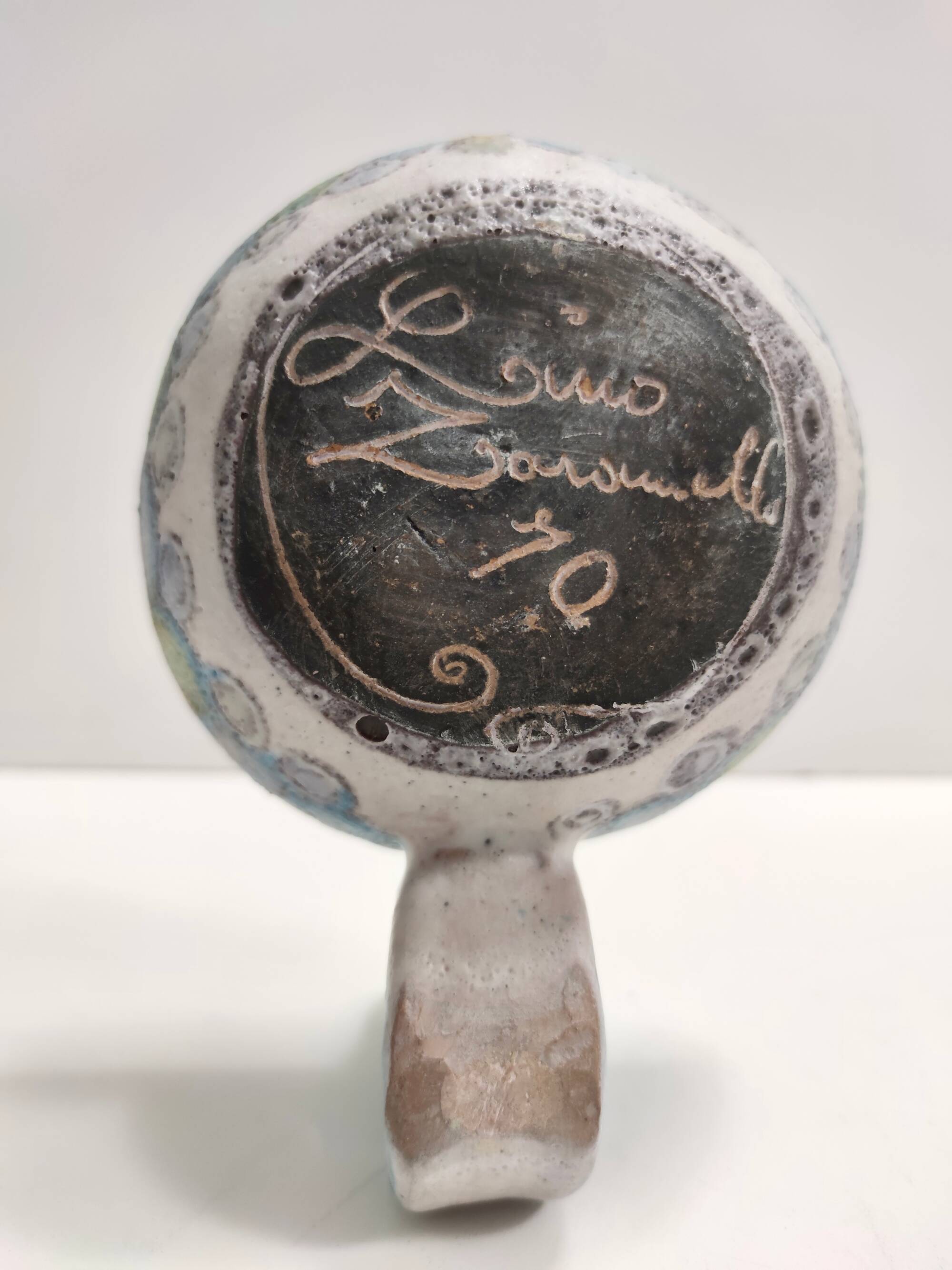 Gray Fat Lava Earthenware Catchall / Videpoche by Lino Zaramella, Signed