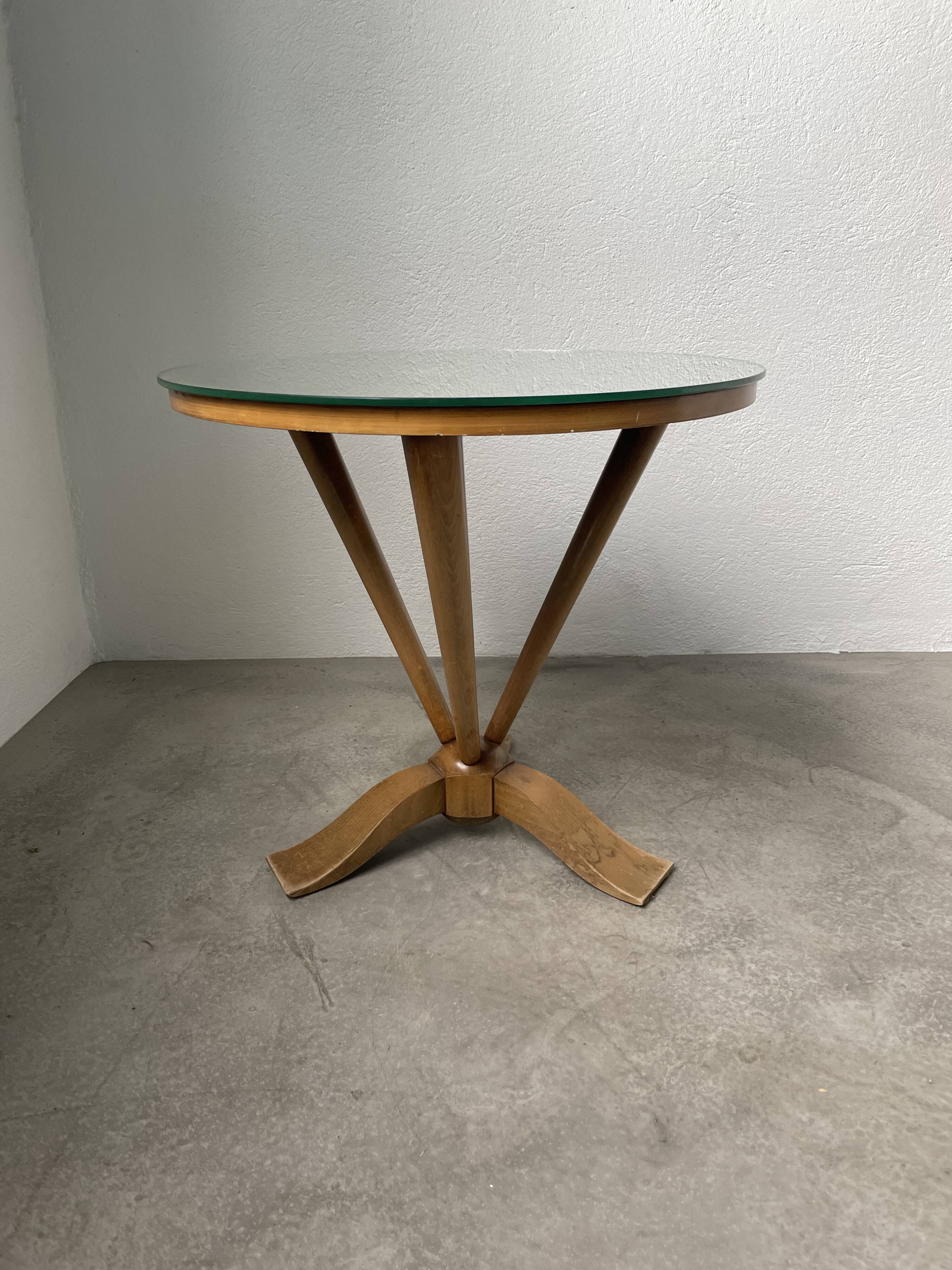 Art deco mirror pedestal table in walnut 1930