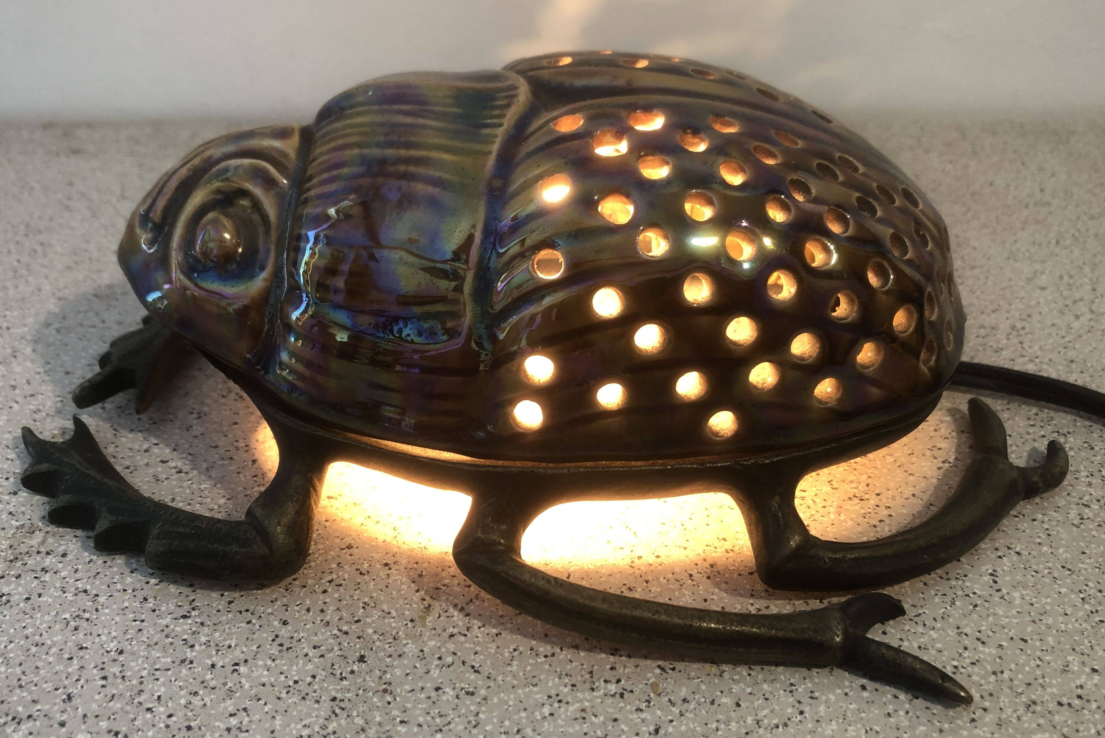Zoomorphic scarab lamp in glazed ceramic