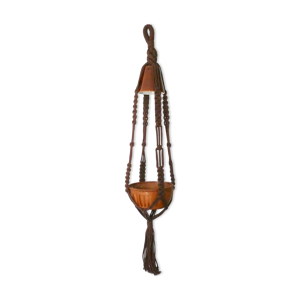 Suspension lumineuse porte plante en macrame, années 70