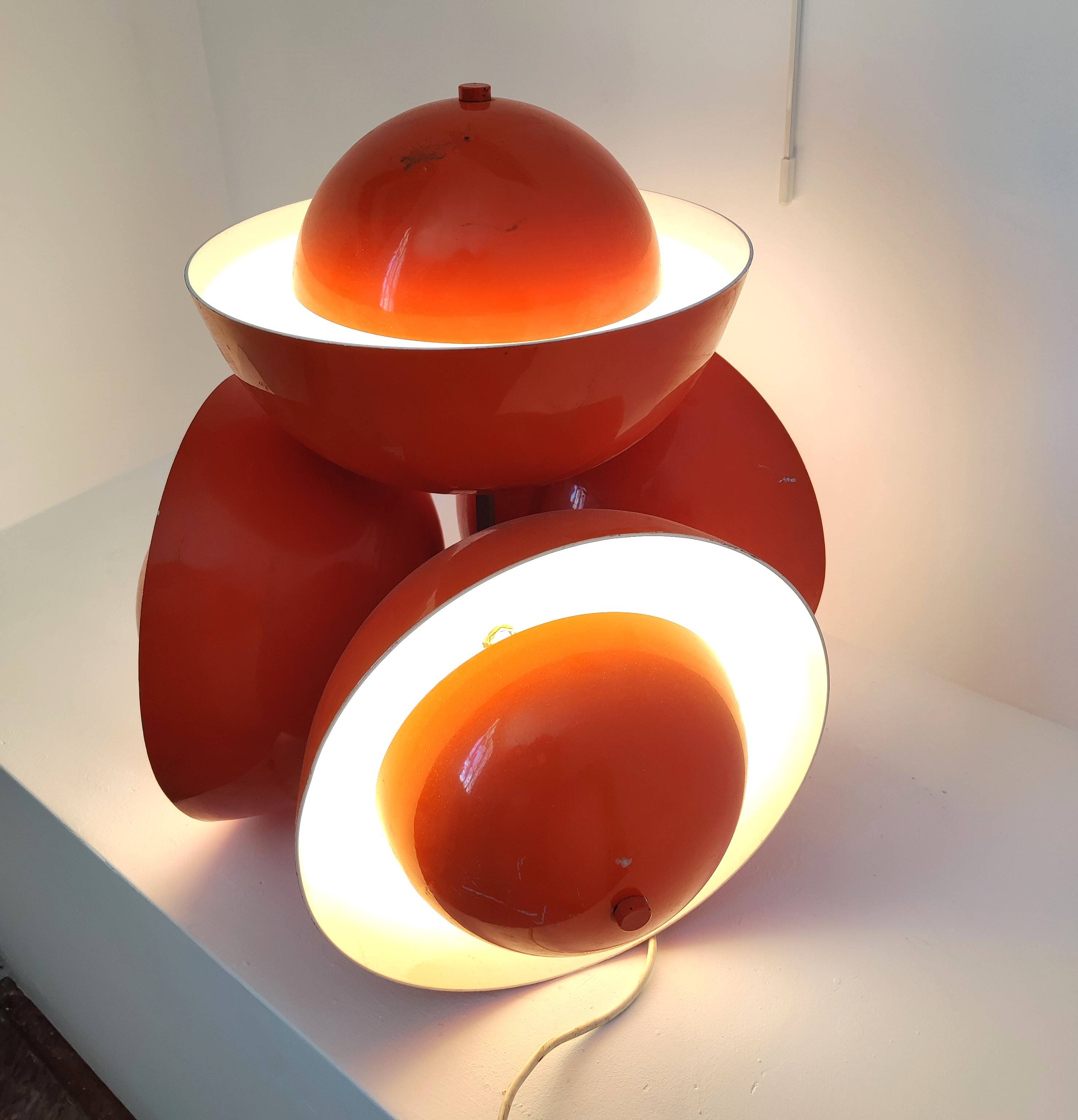 Living room lamp with 4 lights in orange color lacquered metal circa 1970