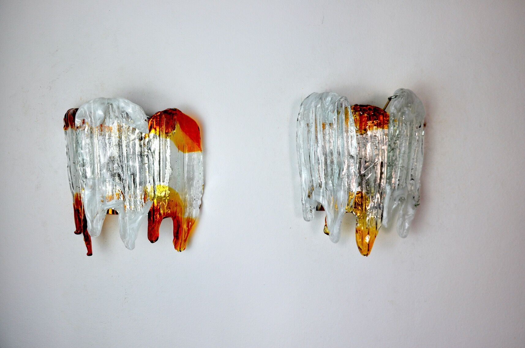 Pair of wall lamps, orange Murano glass, Italy, 1960