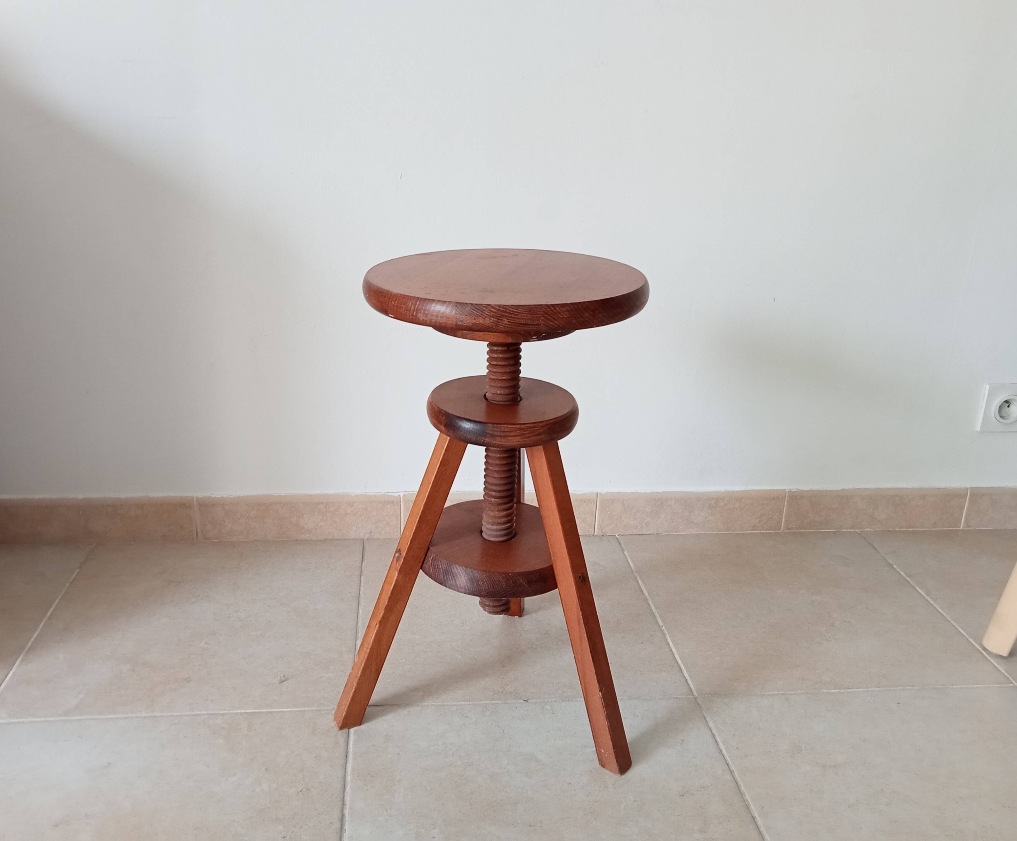 Vintage screw stool in solid oak