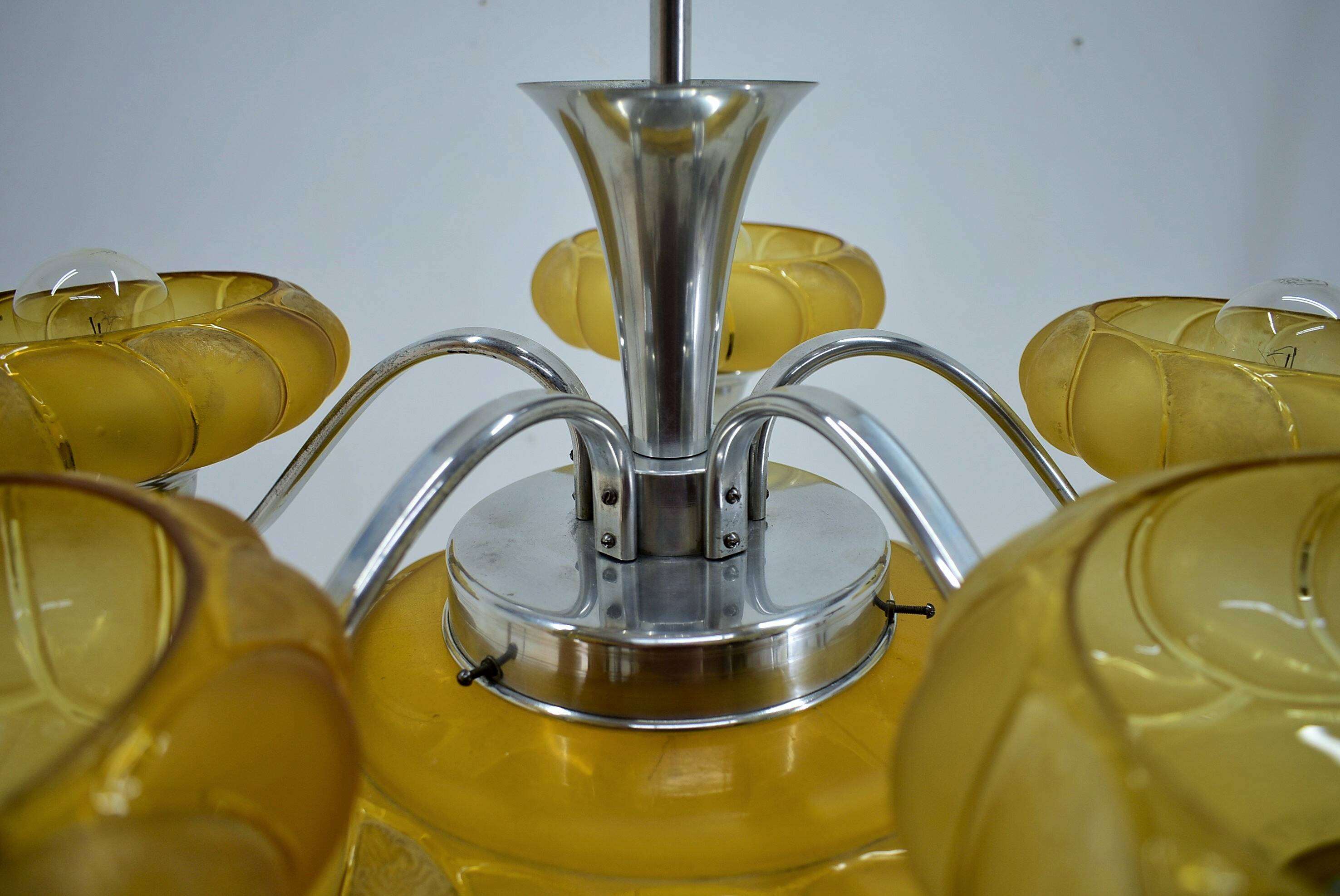 Art deco chrome and glass chandelier, 1930s