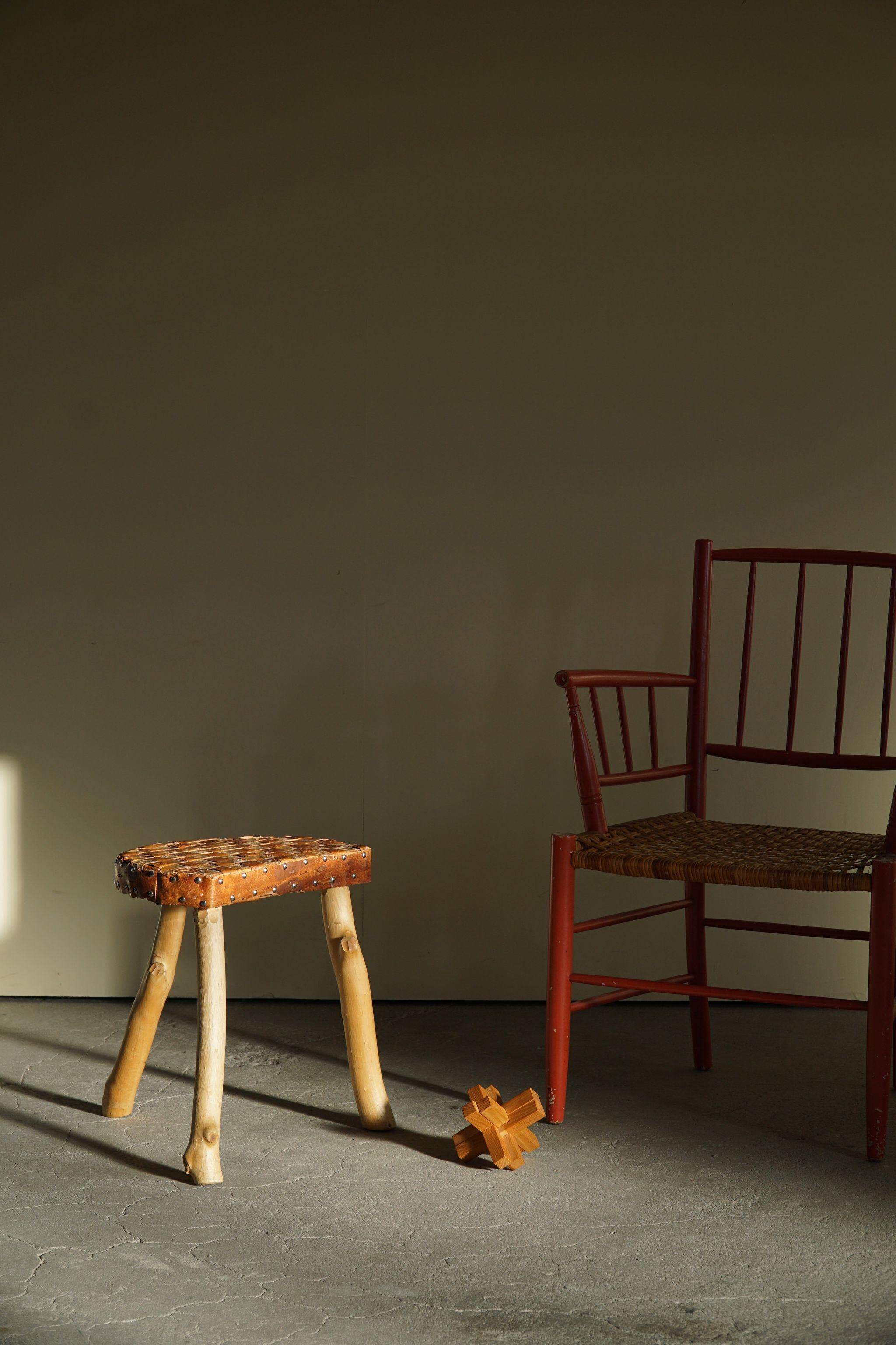 Modern Danish handmade organic wood tripod stool Wabi Sabi, 1960s