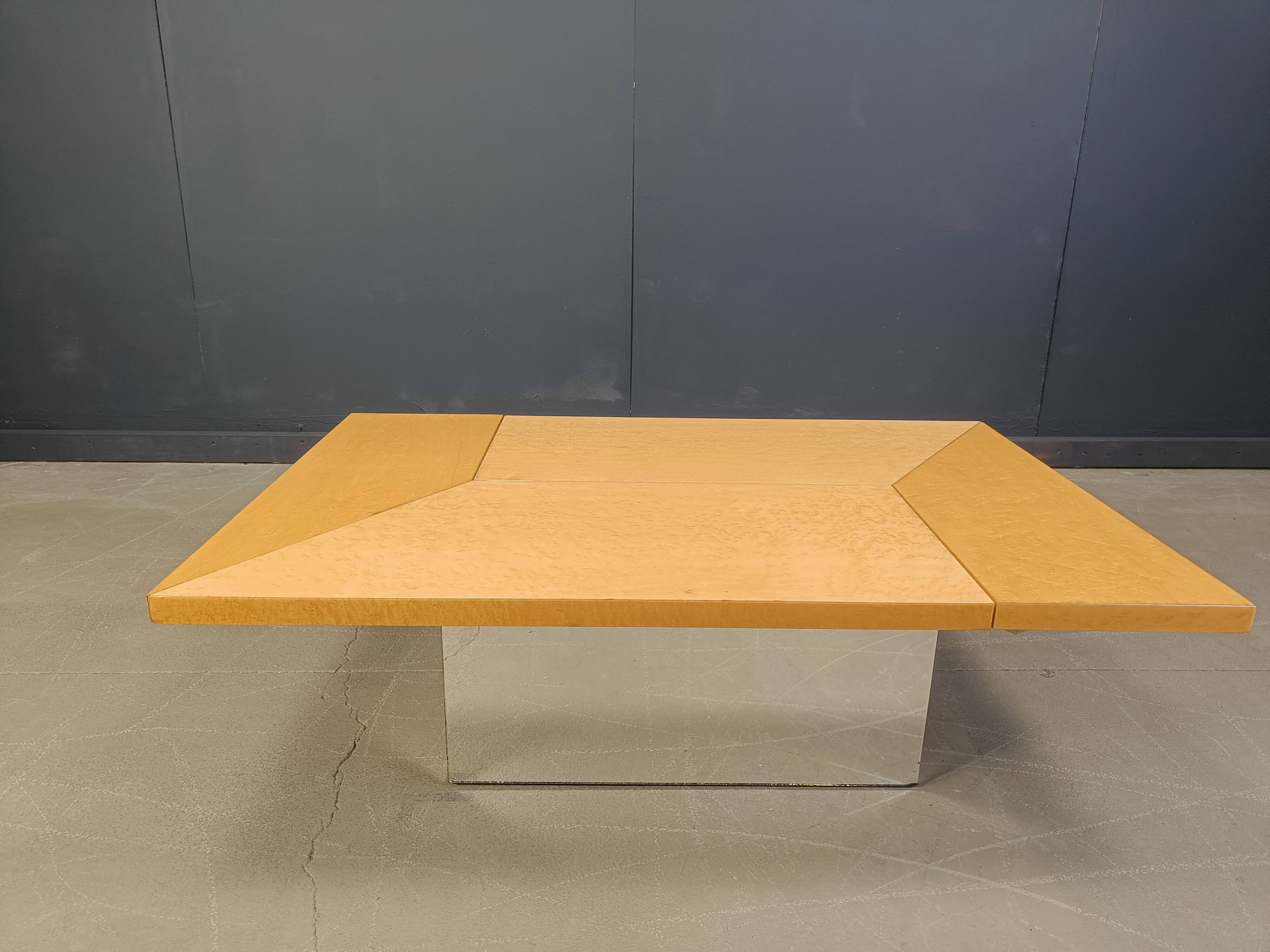 Vintage hidden bar coffee table by Paul michel in ash wood, 1970s