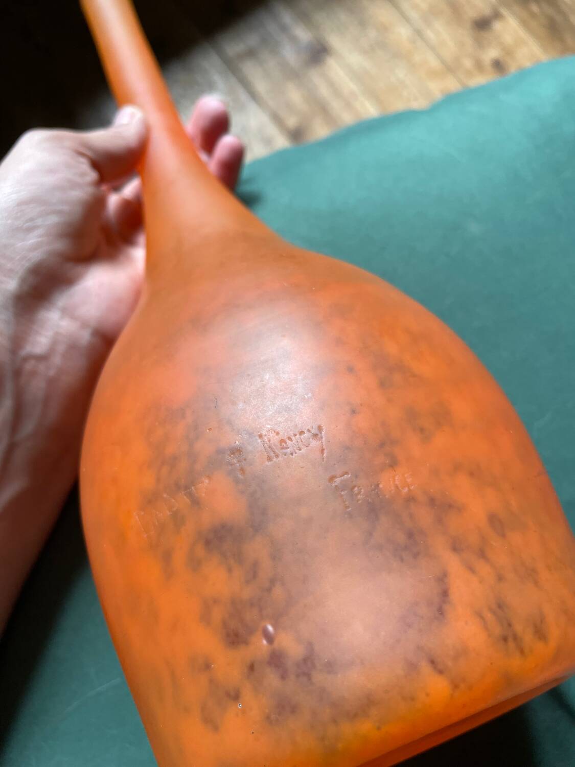 Large Daum Nancy soliflore - marbled orange blown glass - H=41cm