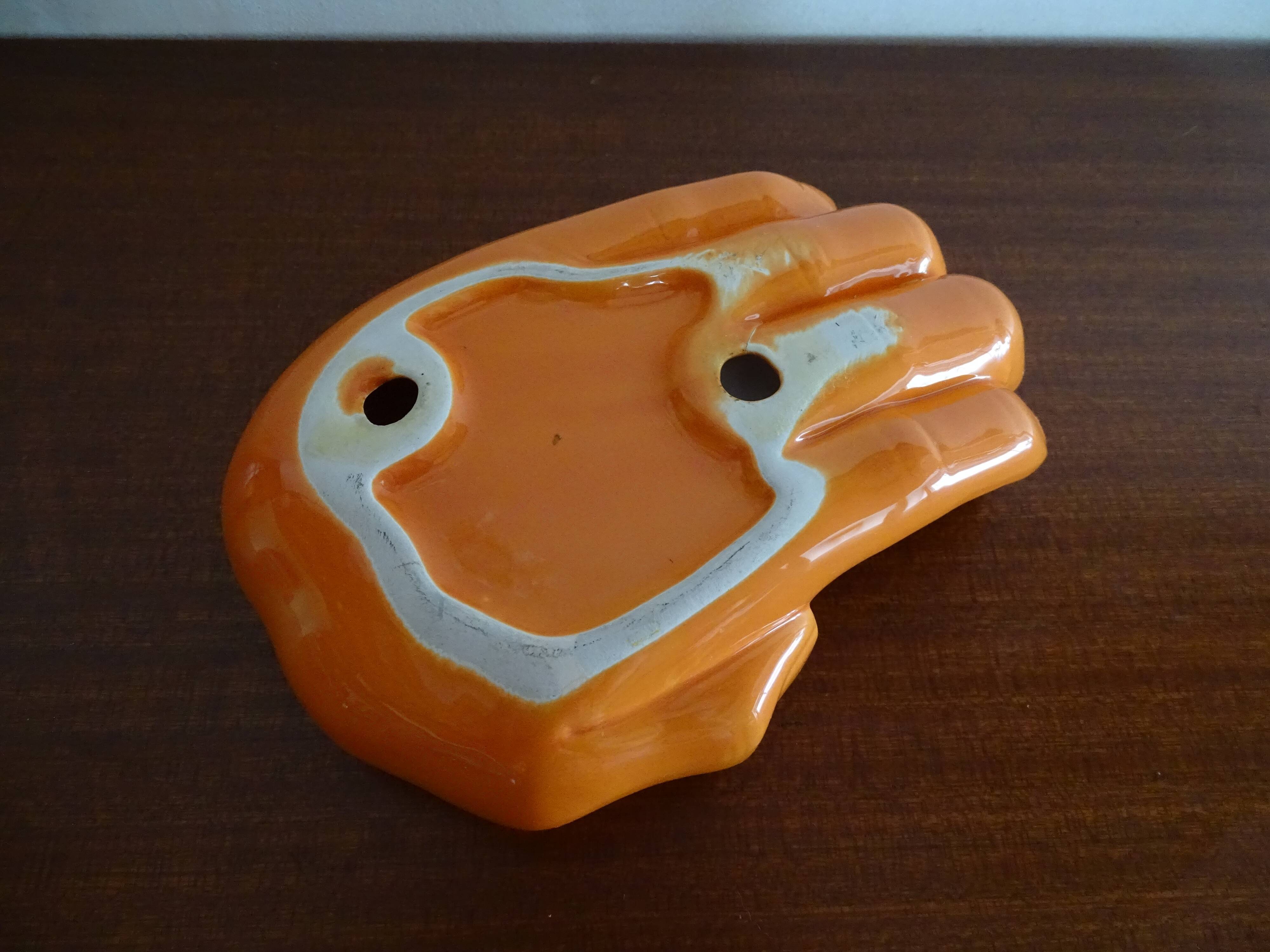 Empty pocket hand vintage ceramic orange