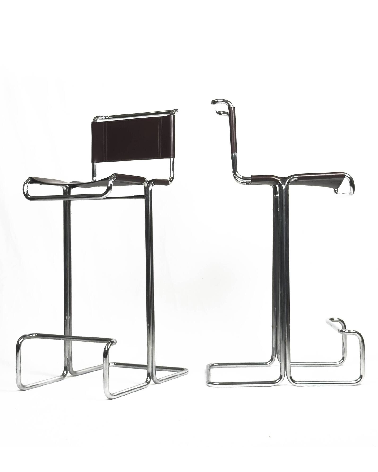 Set of 6 Linea Veam Modernist Leather and Chrome Bar Stools, 1960s