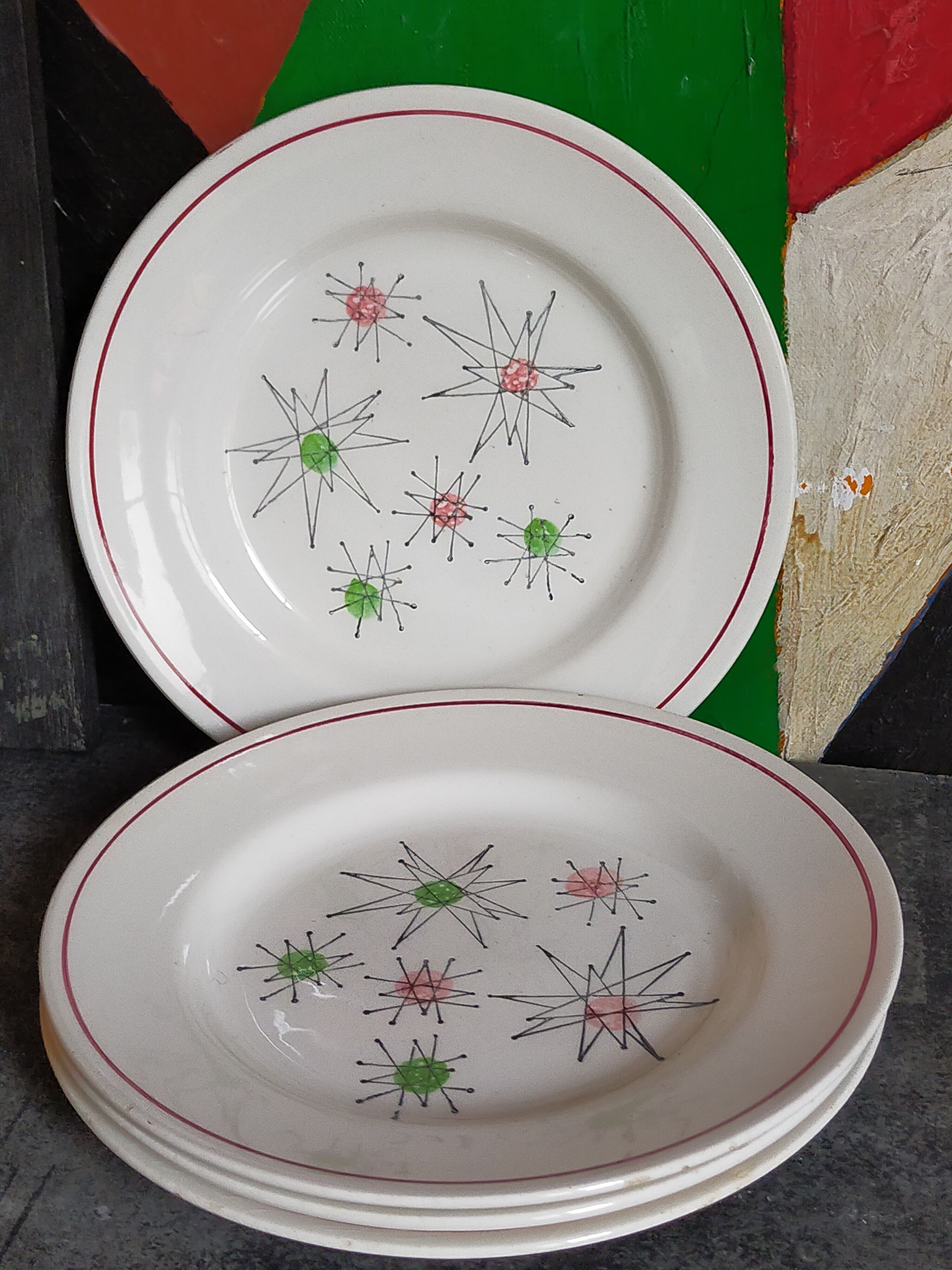 Four french earthenware dessert plates service "Marie-Claude" 50s.