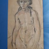 Study of a female nude in charcoal and sanguine, first half of the 20th century