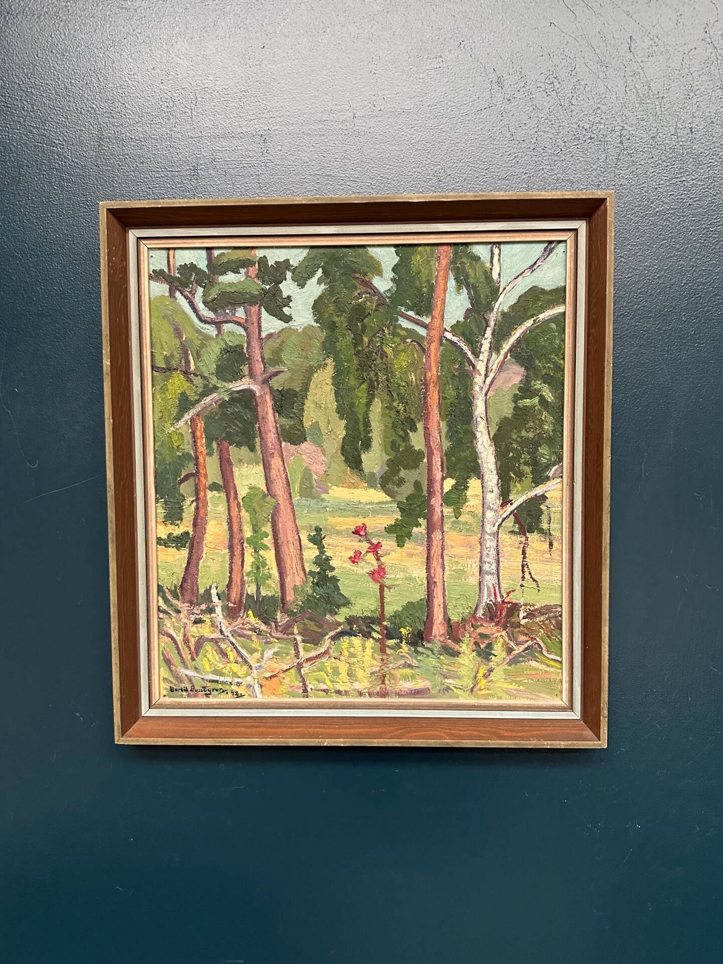 Huile su panneau suédoise – « Forêt » par Bertil Lundgren (1900–1979)