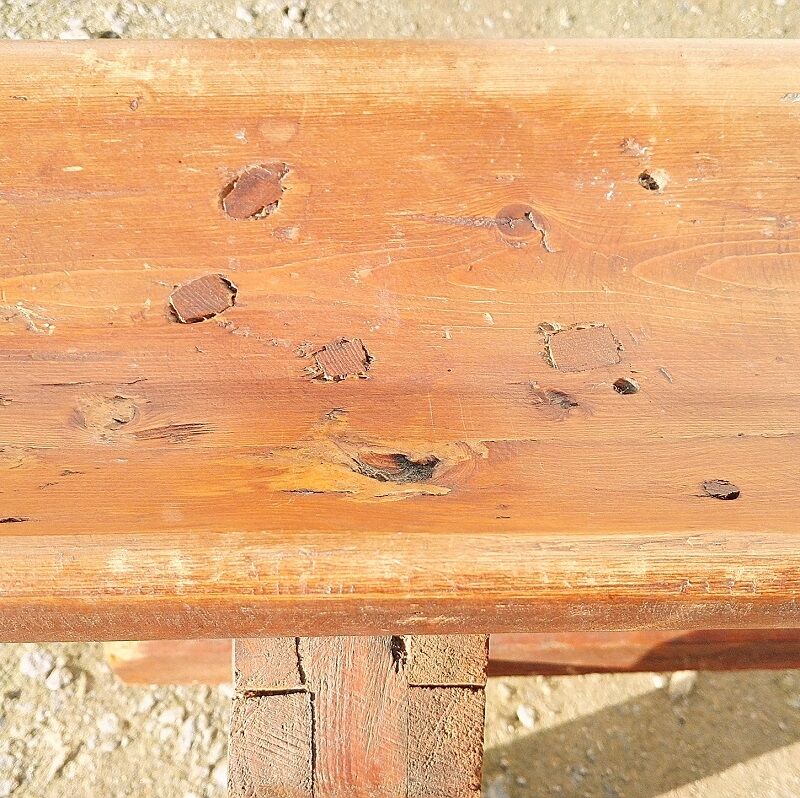 Pair of farm benches, solid wood, brutalist