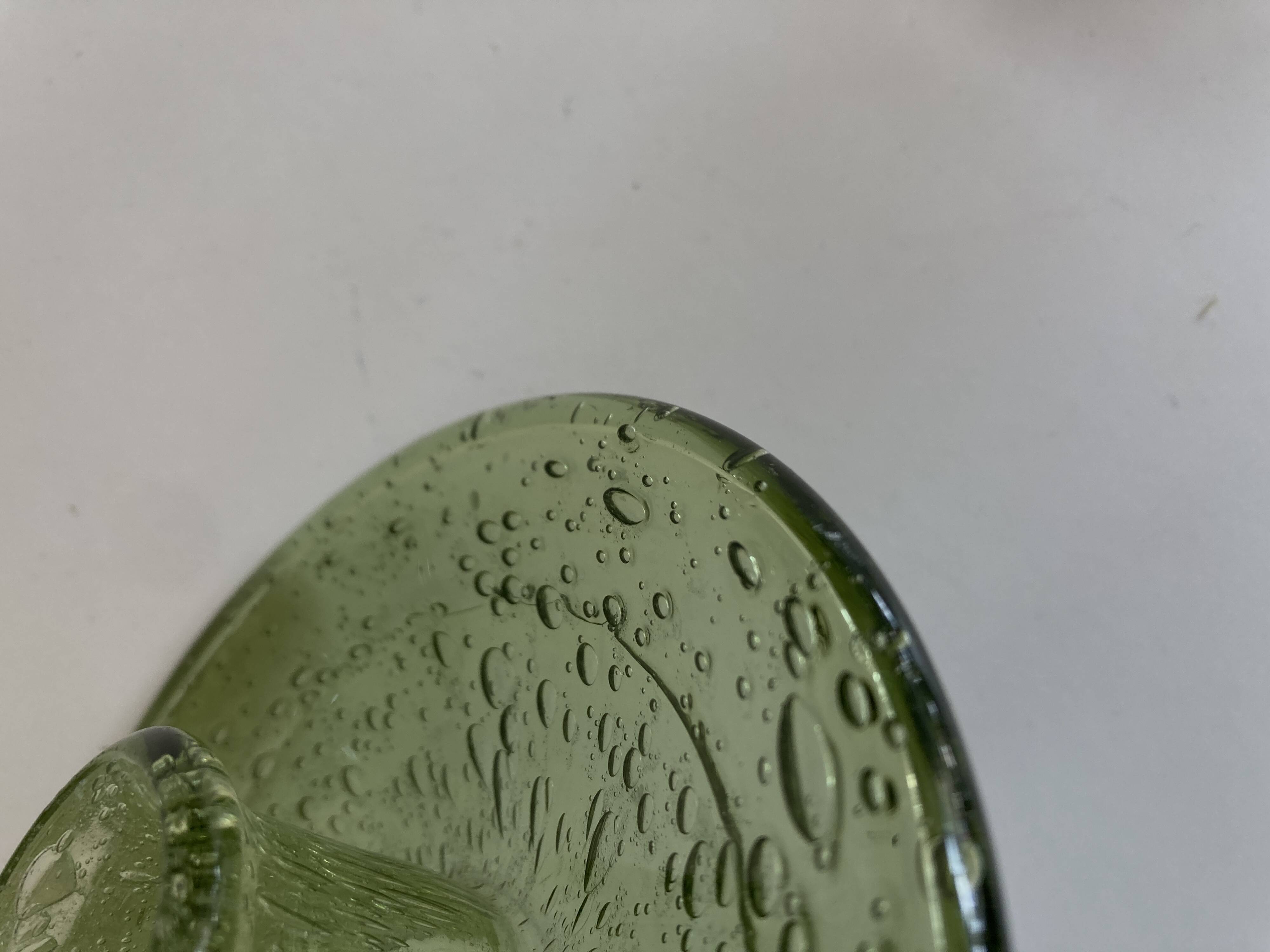 Biot candle holder in lime green bubbled glass 1970