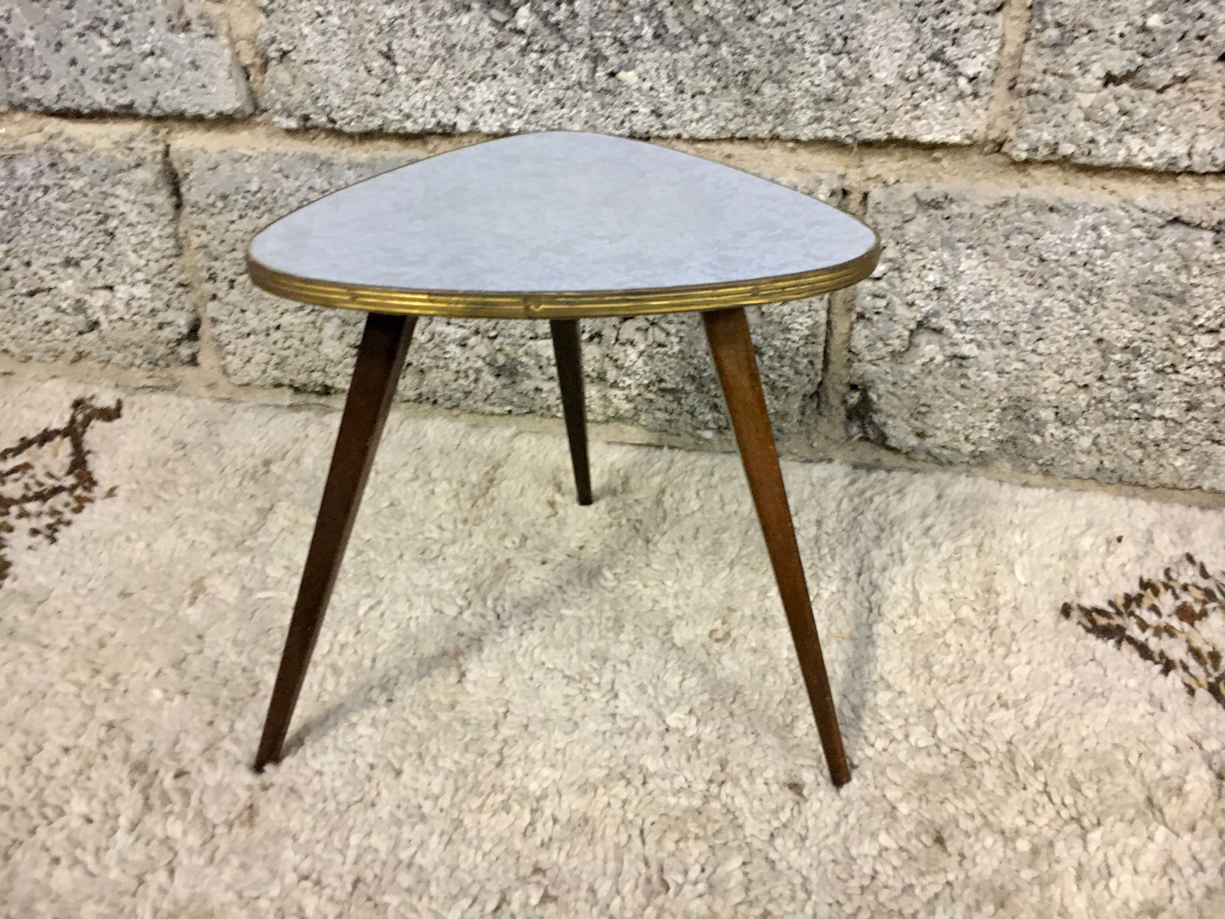Small triangular gerdone small grey coffee table vintage tripod door midcentury plant 1950 old