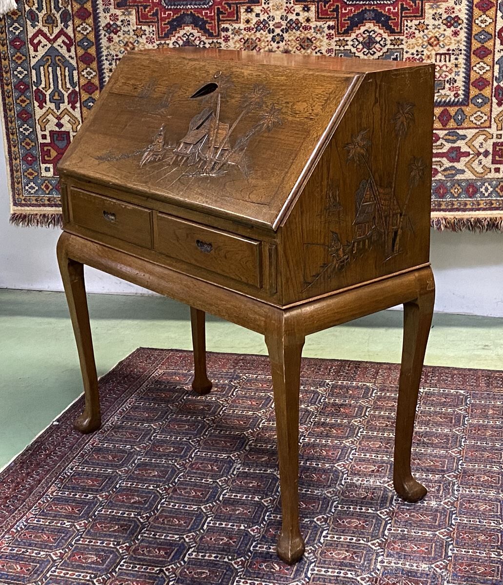 Asian-style teak secretary, 1970s manufacturing