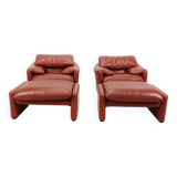2 Cassina Maralunga fauteuils with ottoman