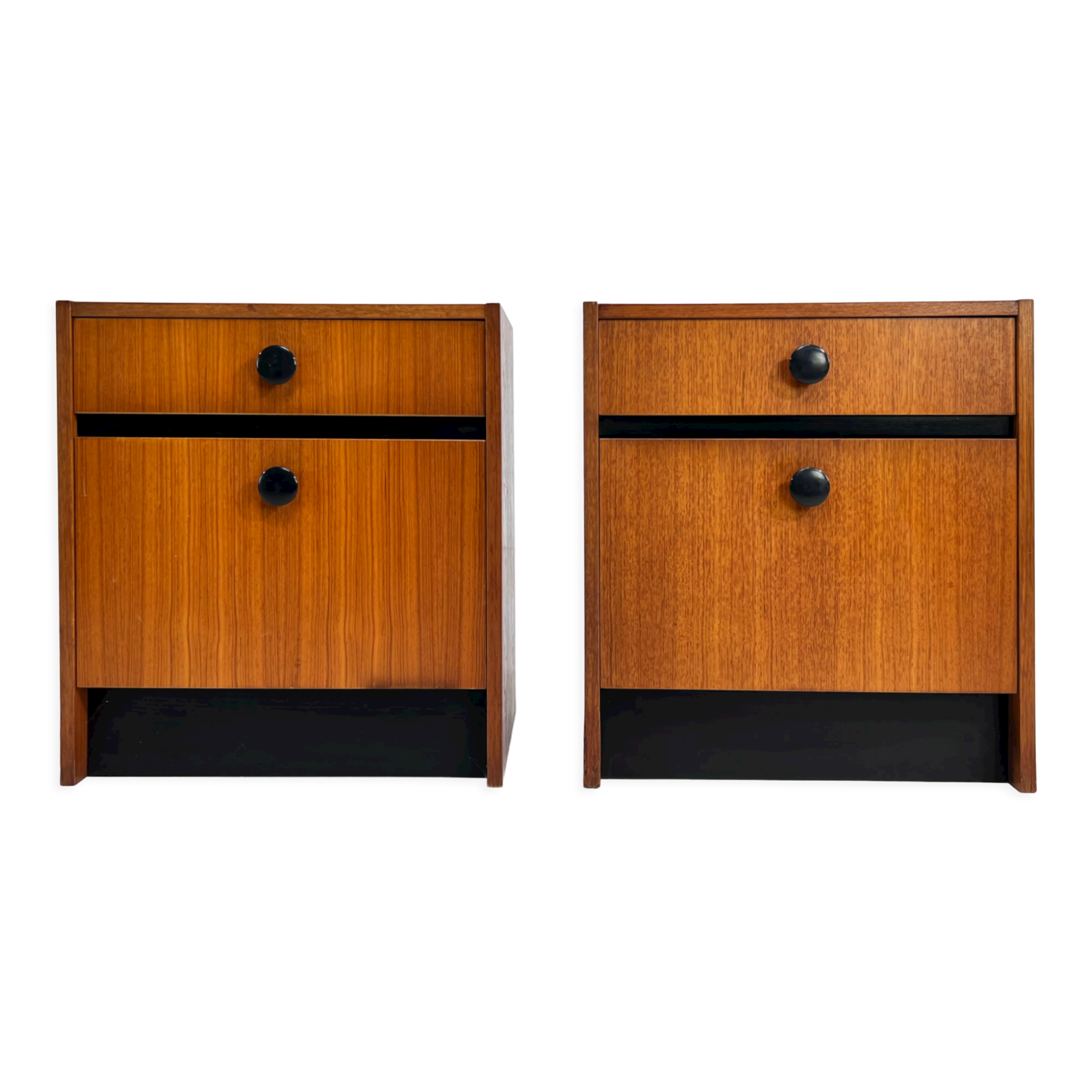 Pair of bedside table in teak and black lacquer design 60s