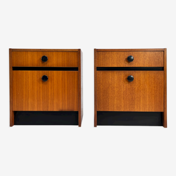 Pair of bedside table in teak and black lacquer design 60s