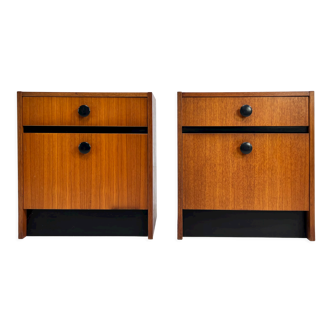 Pair of bedside table in teak and black lacquer design 60s