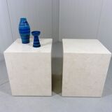 Set of 2 Italian travertine pedestals or side tables 1980’s