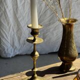 Pair of gilded candlesticks with engraved flower garland motifs H22
