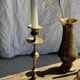 Pair of gilded candlesticks with engraved flower garland motifs H22