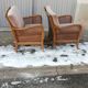 Pair of vintage cannage and fabric armchairs