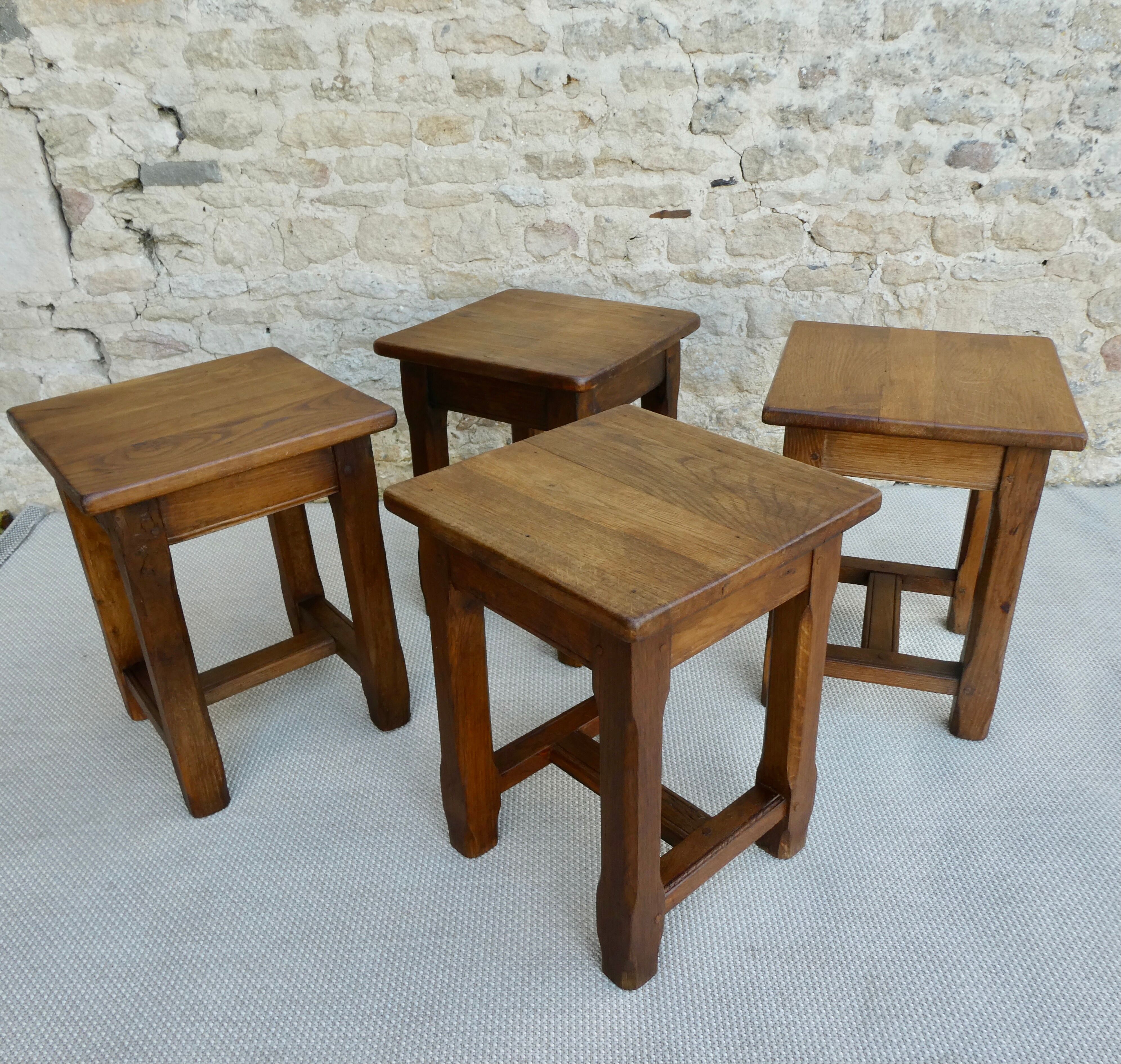Set of 4 solid wood stools, bistro, 60s
