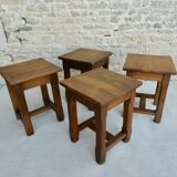 Set of 4 solid wood stools, bistro, 60s