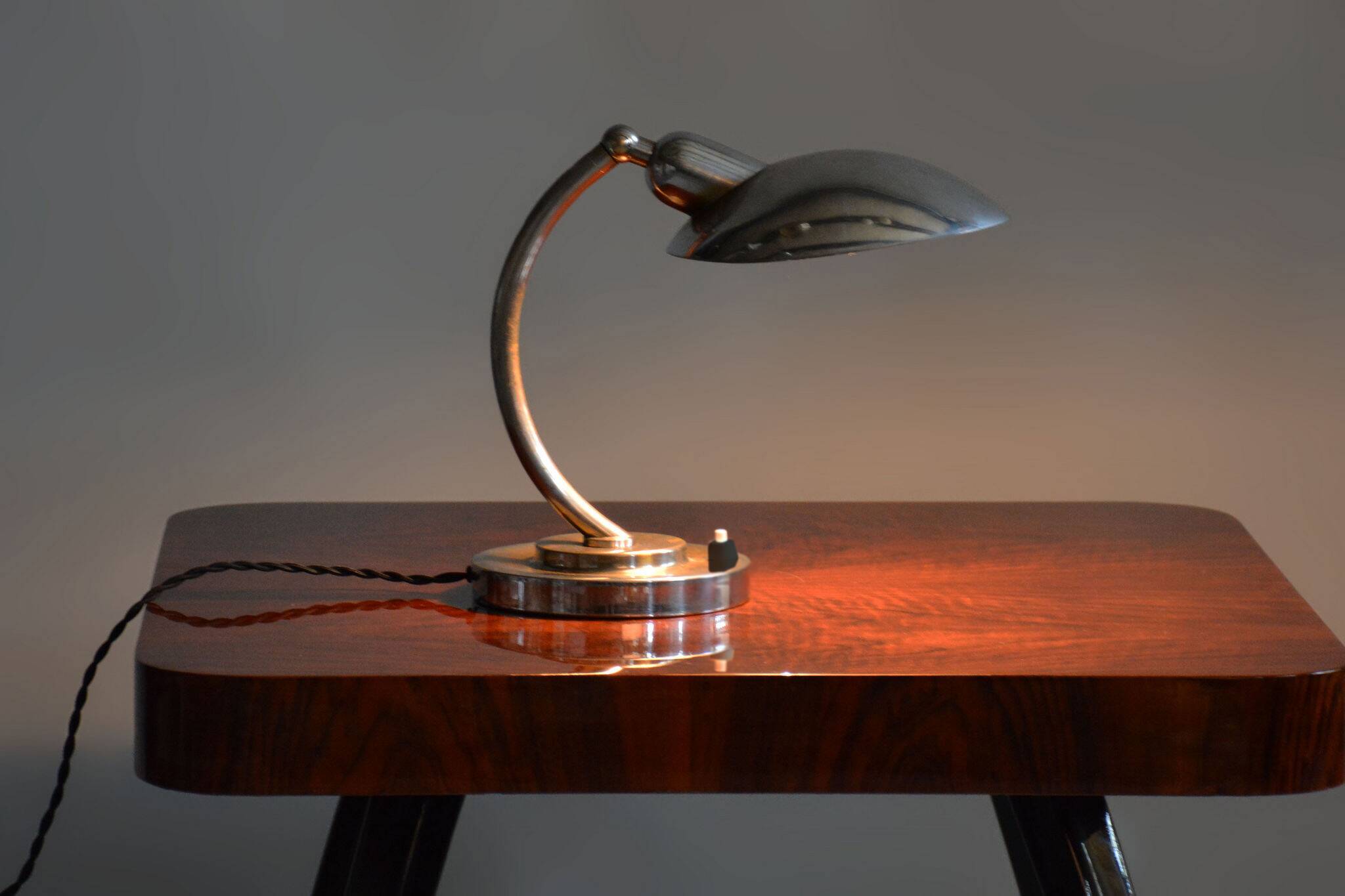 Restored Bauhaus Chrome Table Lamp, Franta Anyz, New Electrification, Czechia, 1920s
